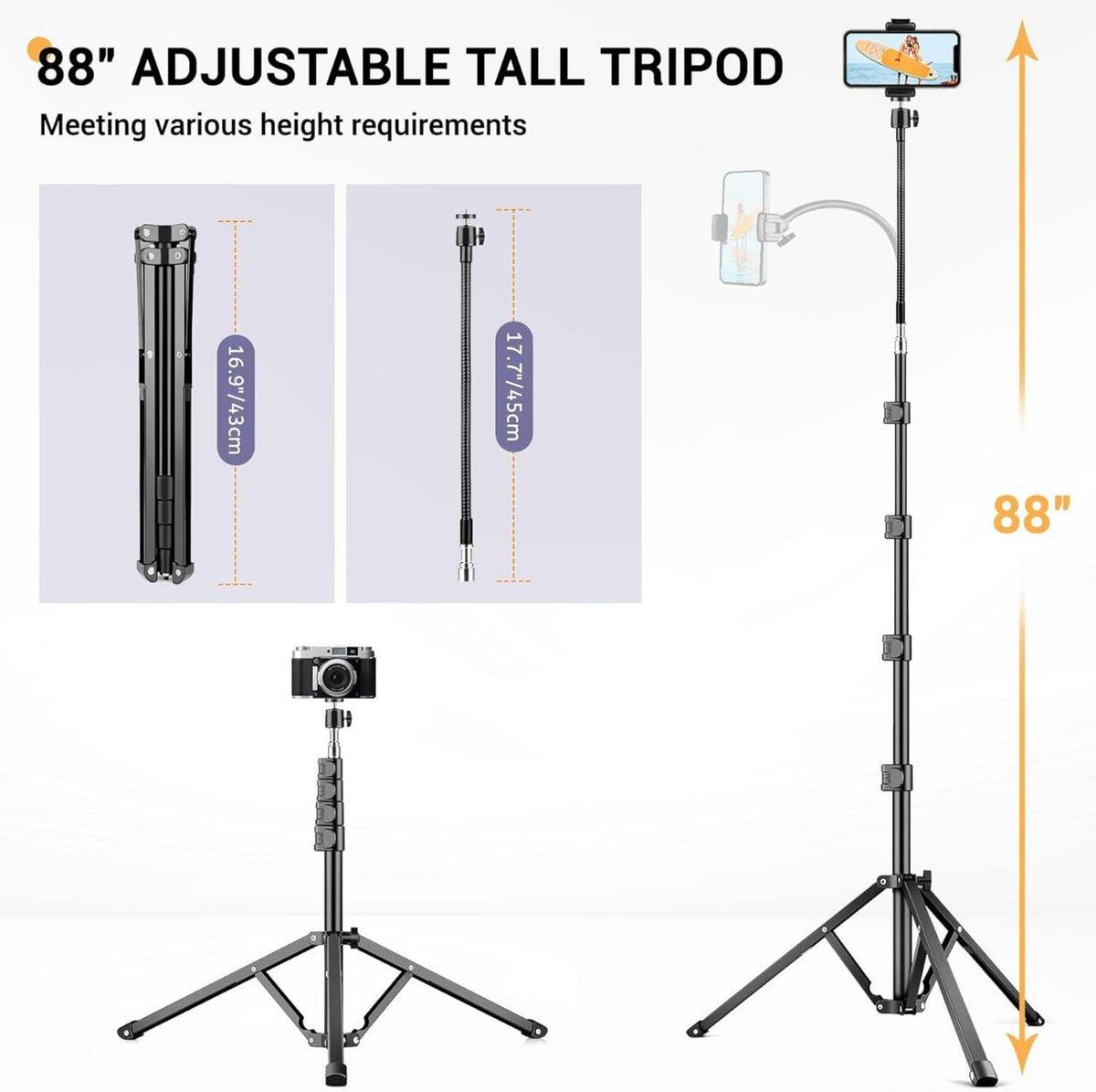 Victiv 224cm Hoch Flexibles Aluminium Handy Kamera Stativ