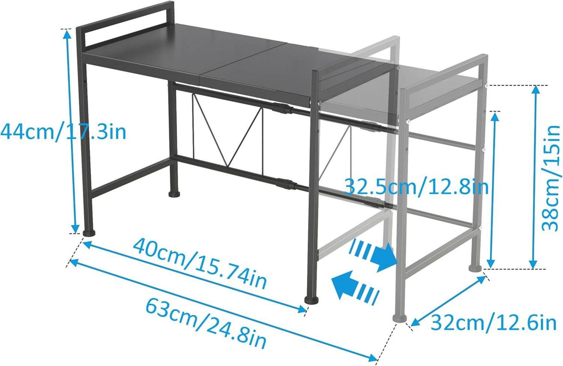 Erweiterbares Mikrowellenregal 2-stufiger Organizer Kohlenstoffstahl Schwarz