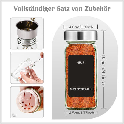 35er Set Gewürzgläser mit Streueinsatz und Edelstahldeckel, 120ml, Deutsche