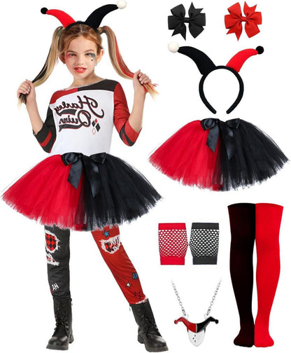 BIQIQI Quinn Cosplay Kostüm Set Mädchen Halloween Karneval Joke