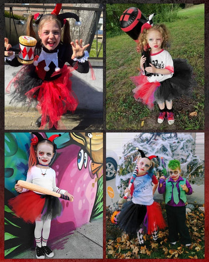 BIQIQI Quinn Kinder Harlekin Cosplay Kostüm Tüllrock Haarschleife Set