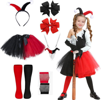 BIQIQI Quinn Cosplay Kostüm Set Mädchen Halloween Karneval Joker Fasching