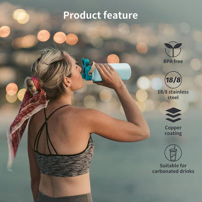 Edelstahl Trinkflasche 1L Thermoskanne BPA-frei Auslaufsicher Metall