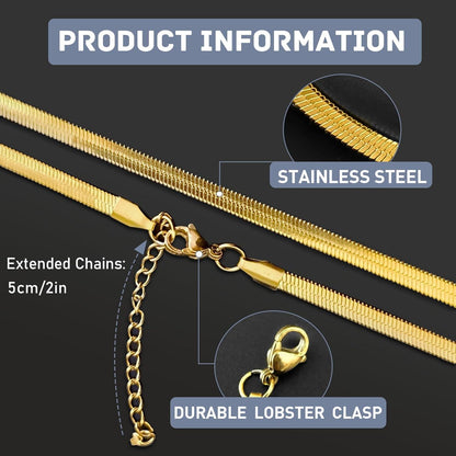 LOCCY Vergoldet Damen Schlangenkette Halskette, Edelstahl Flache Schlangen Kette Fischgrätenkette Gold 51cm