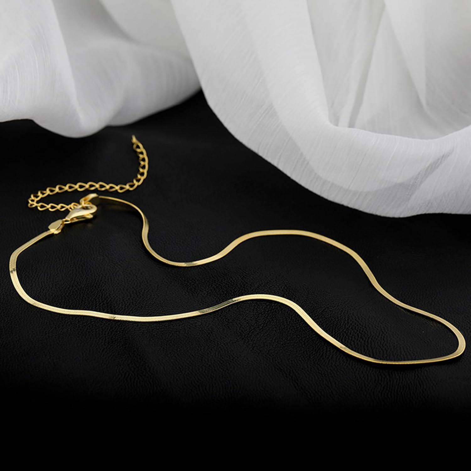 Damen Vergoldete Schlangenkette Halskette Edelstahl 2,5mm Gold 51cm
