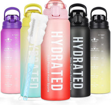 Trinkflasche mit Strohhalm 1l BPA-frei Zeitmarkierung