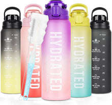 Trinkflasche mit Strohhalm 1l BPA-frei Zeitmarkierung