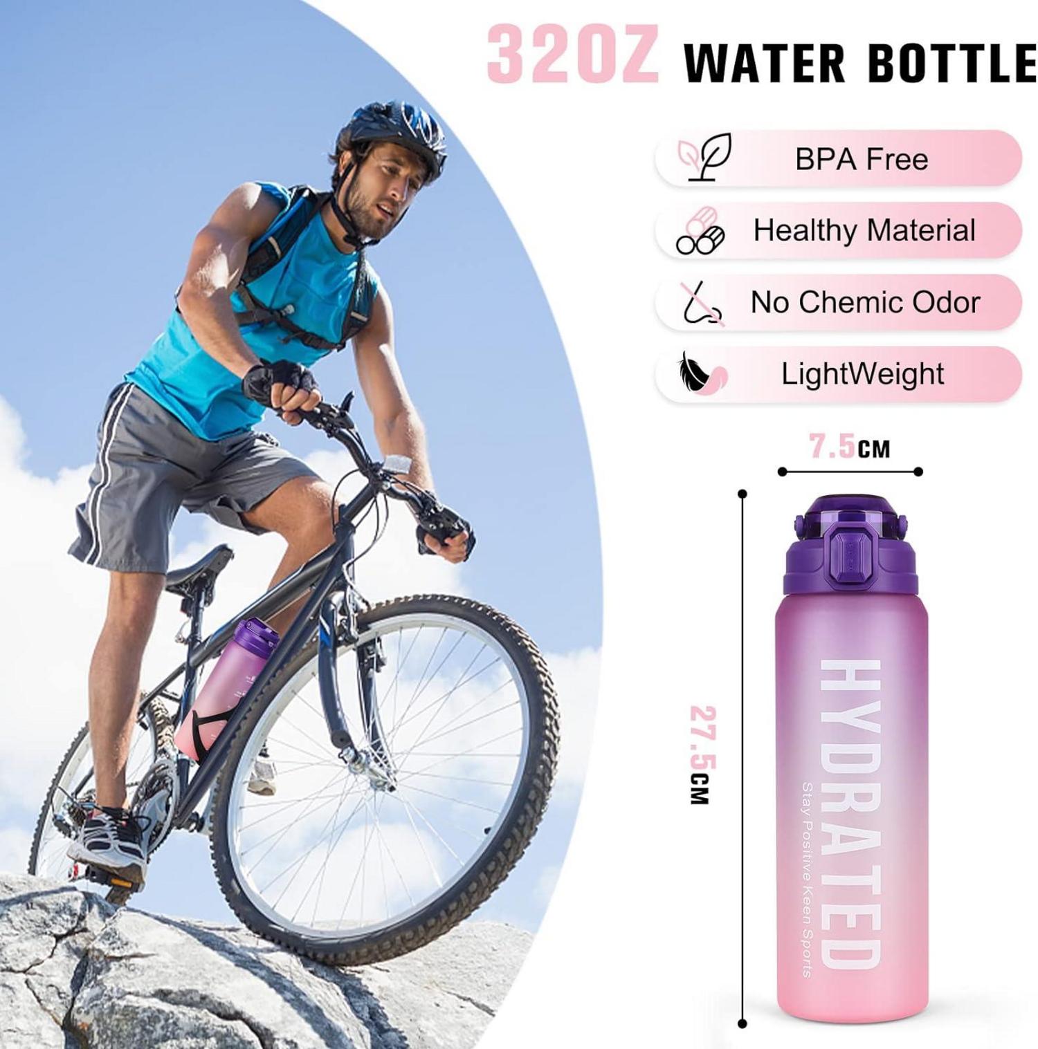 Sport Trinkflasche 1l mit Strohhalm Zeitmarkierung BPA-frei