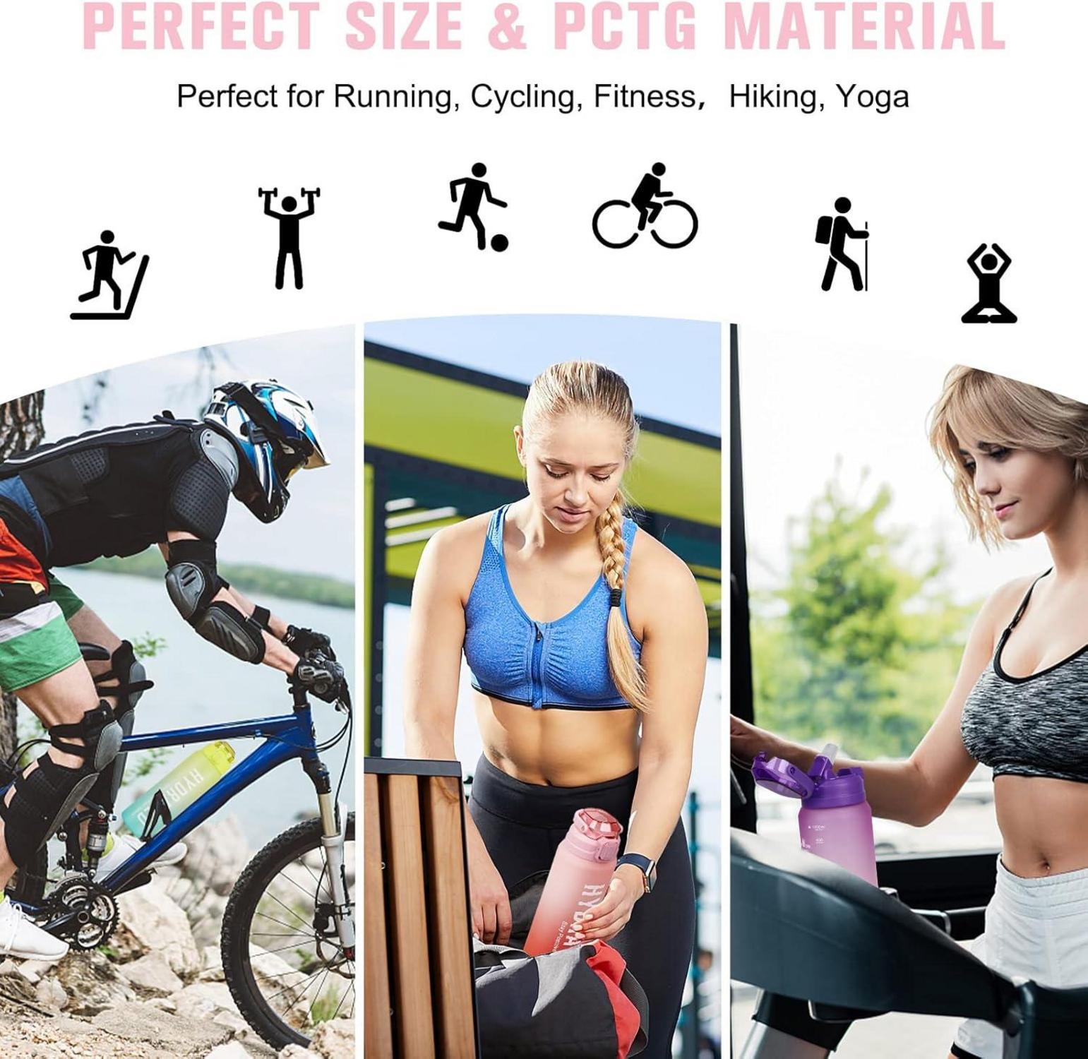 AOPREL Trinkflasche 1l mit Straw BPA-Free Leakproof Sports Bottle Time Marker