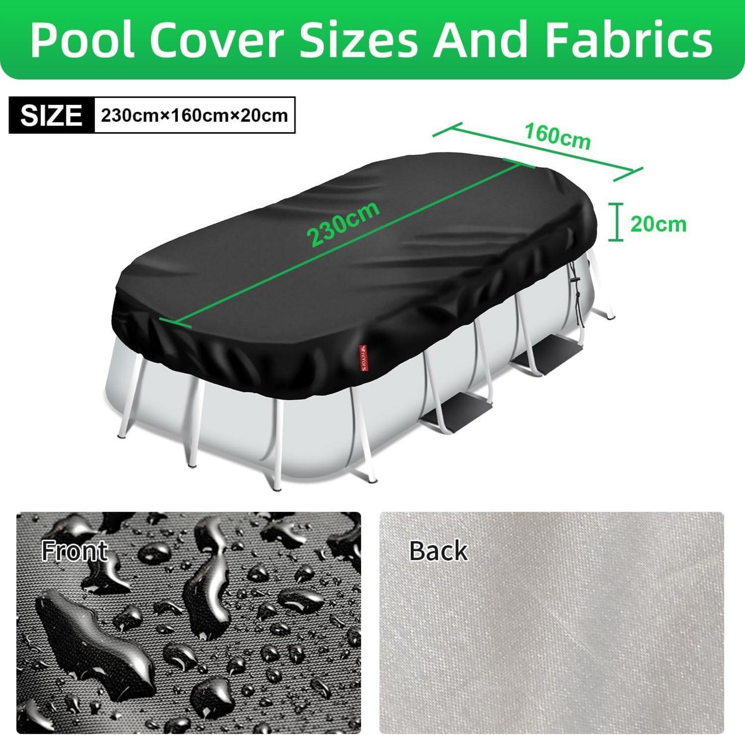 Rechteckige Poolabdeckung 230x160cm Schwarz Uv-Schutz Kordelzug Stabil