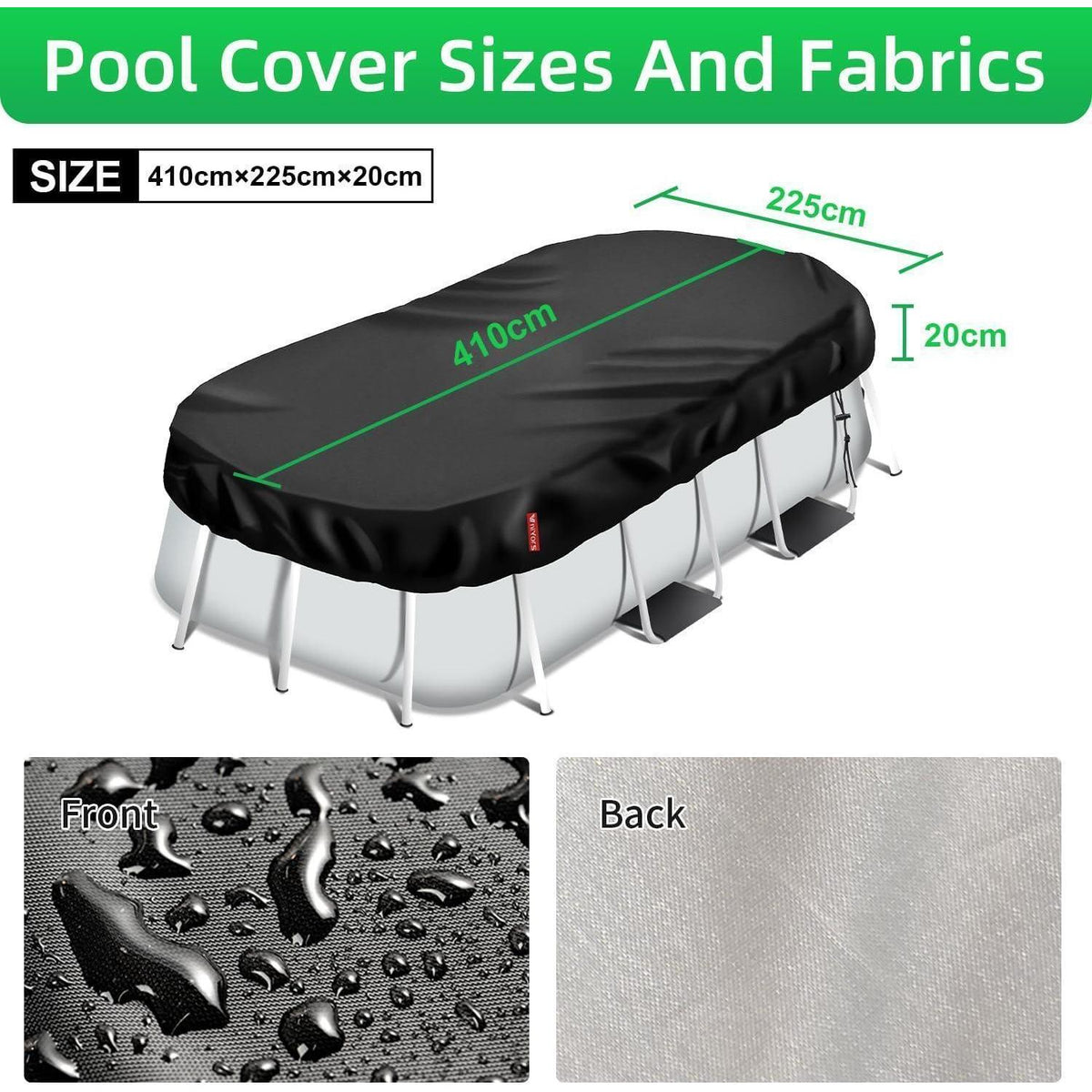 Rechteckige Poolabdeckung 410x225cm – Winterabdeckung mit Kordelzug