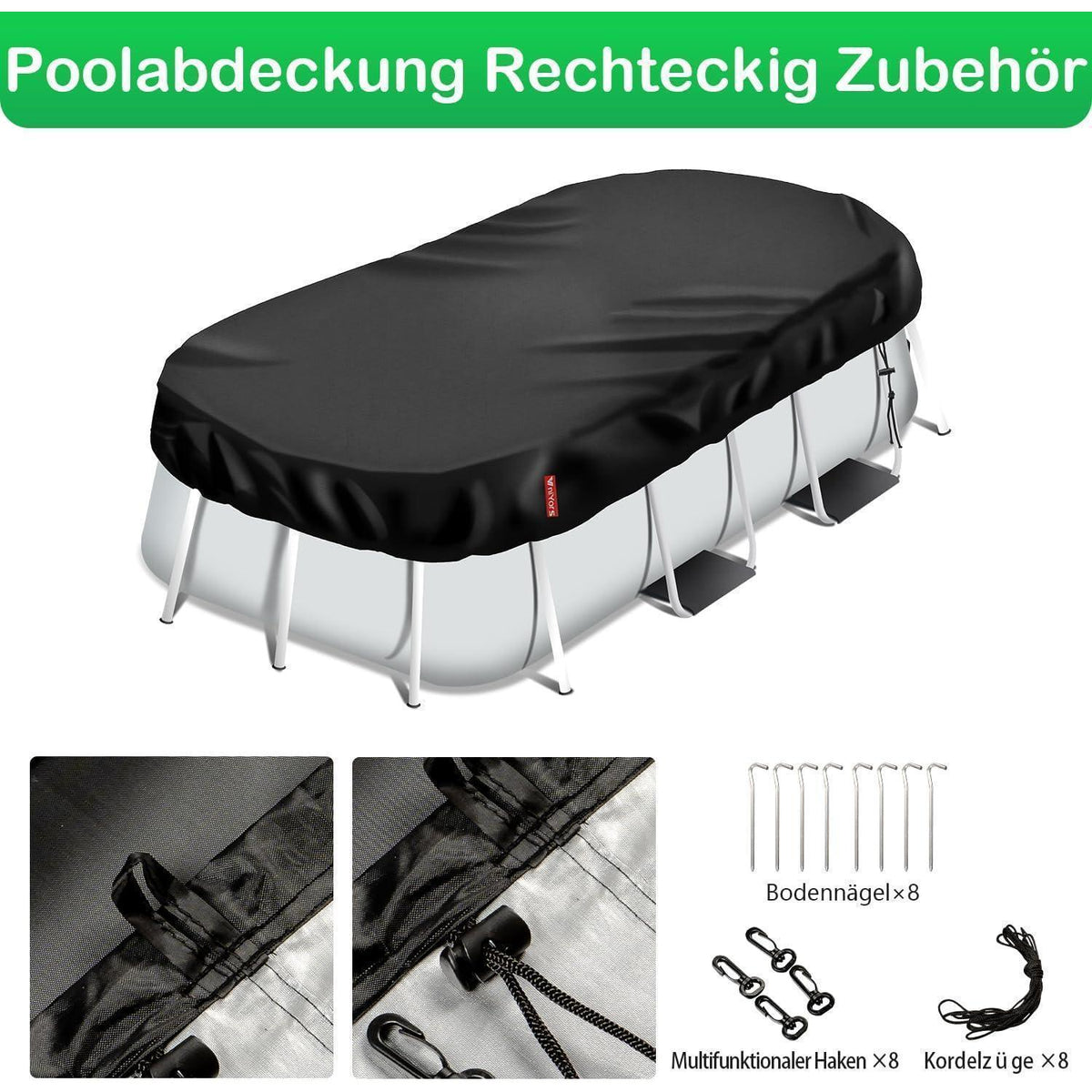 Rechteckige Poolabdeckung 410x225cm – Winterabdeckung mit Kordelzug