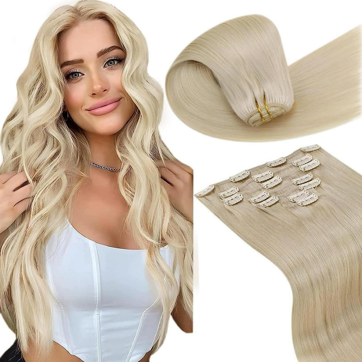 Echthaar Clip-Ins Blond #613 – 35cm, 105g