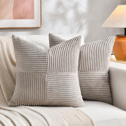 2er Set Kissenbezüge Kordsamt Taupe 35x35cm Boho Deko