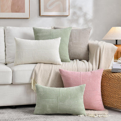 2er Set Kissenbezüge Kordsamt Taupe 35x35cm Boho Deko