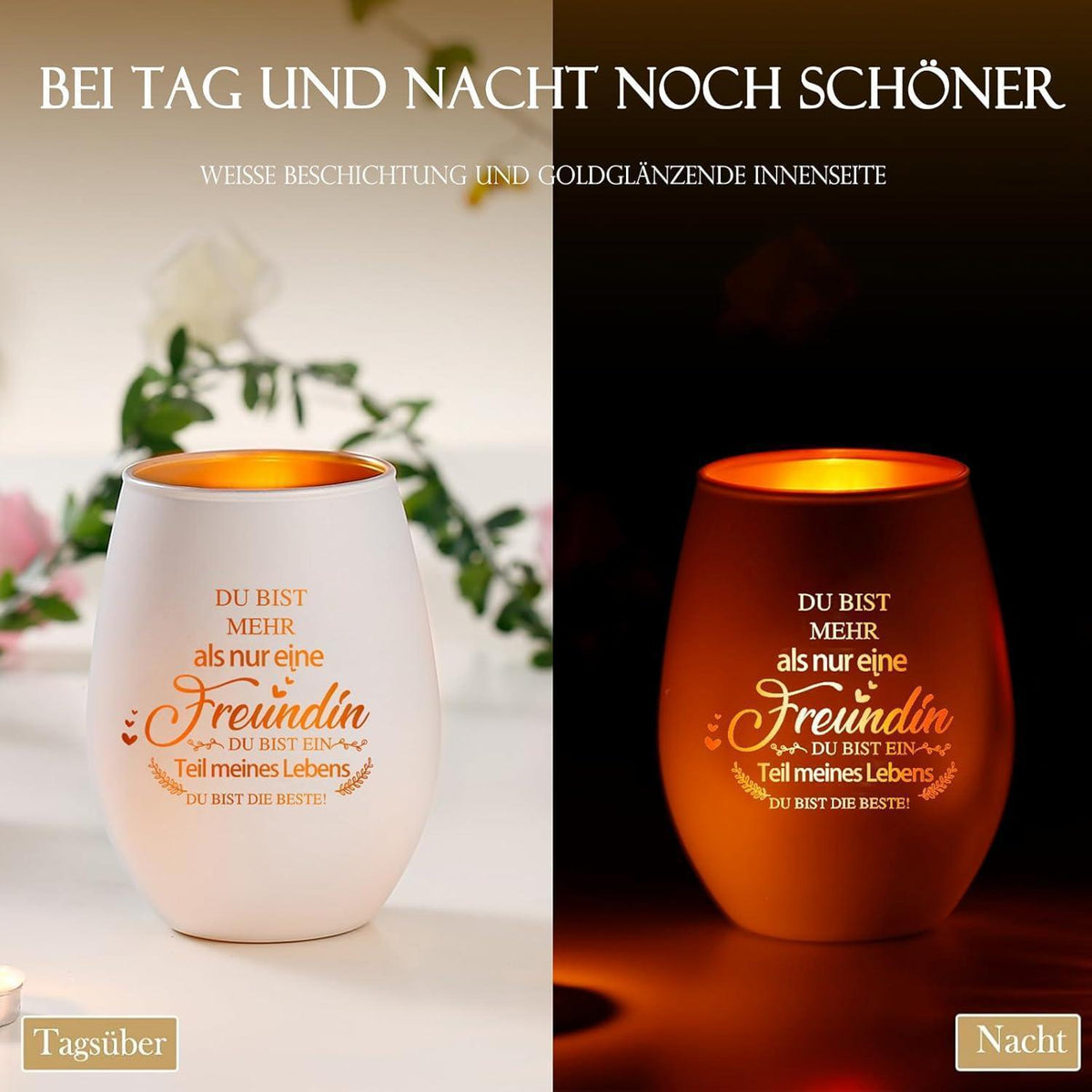 Windlicht mit Spruch für Freundin | Teelichthalter Glas | Geburtstagsgeschenk