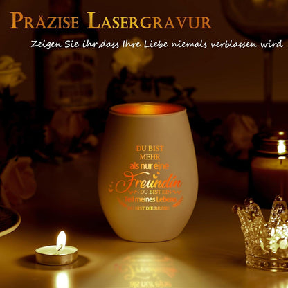 Windlicht mit Spruch für Freundin | Teelichthalter Glas | Geburtstagsgeschenk