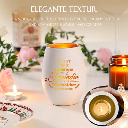 Windlicht mit Spruch für Freundin | Teelichthalter Glas | Geburtstagsgeschenk