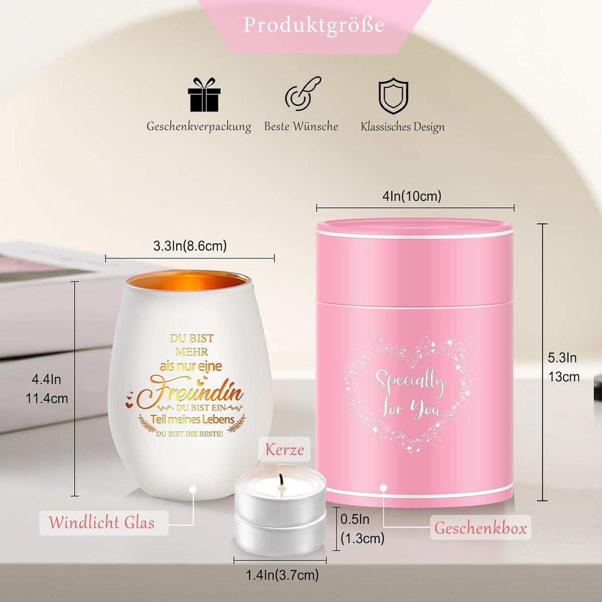 Windlicht mit Spruch für Freundin | Teelichthalter Glas | Geburtstagsgeschenk