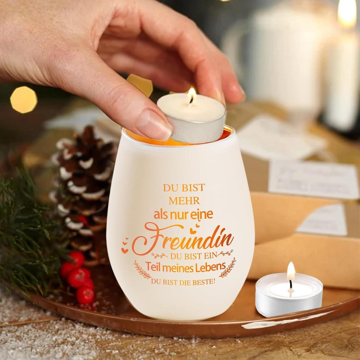 Windlicht mit Spruch für Freundin | Teelichthalter Glas | Geburtstagsgeschenk