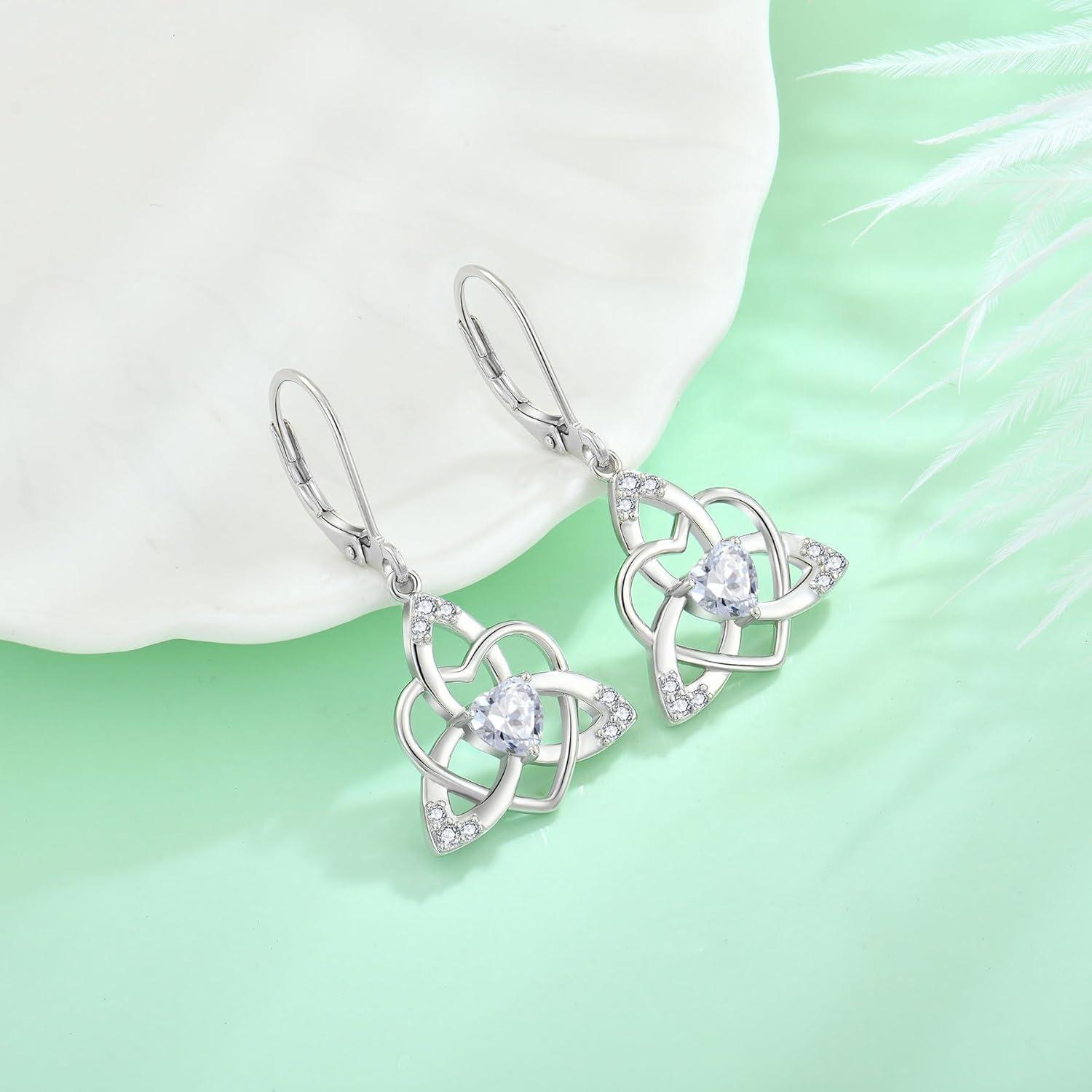 Keltischer Knoten Ohrringe 925 Silber Damen Geburtsstein Zirkonia
