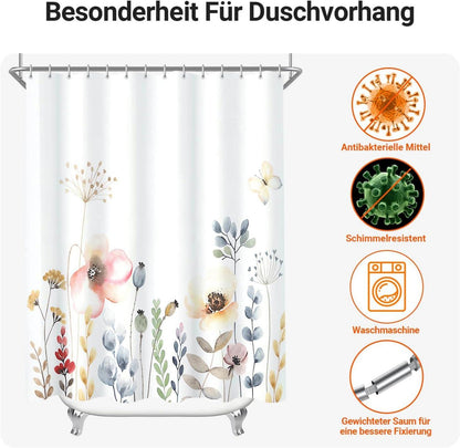Lerores Duschvorhang Blumen 220x200cm Antischimmel Textil Badezimmer