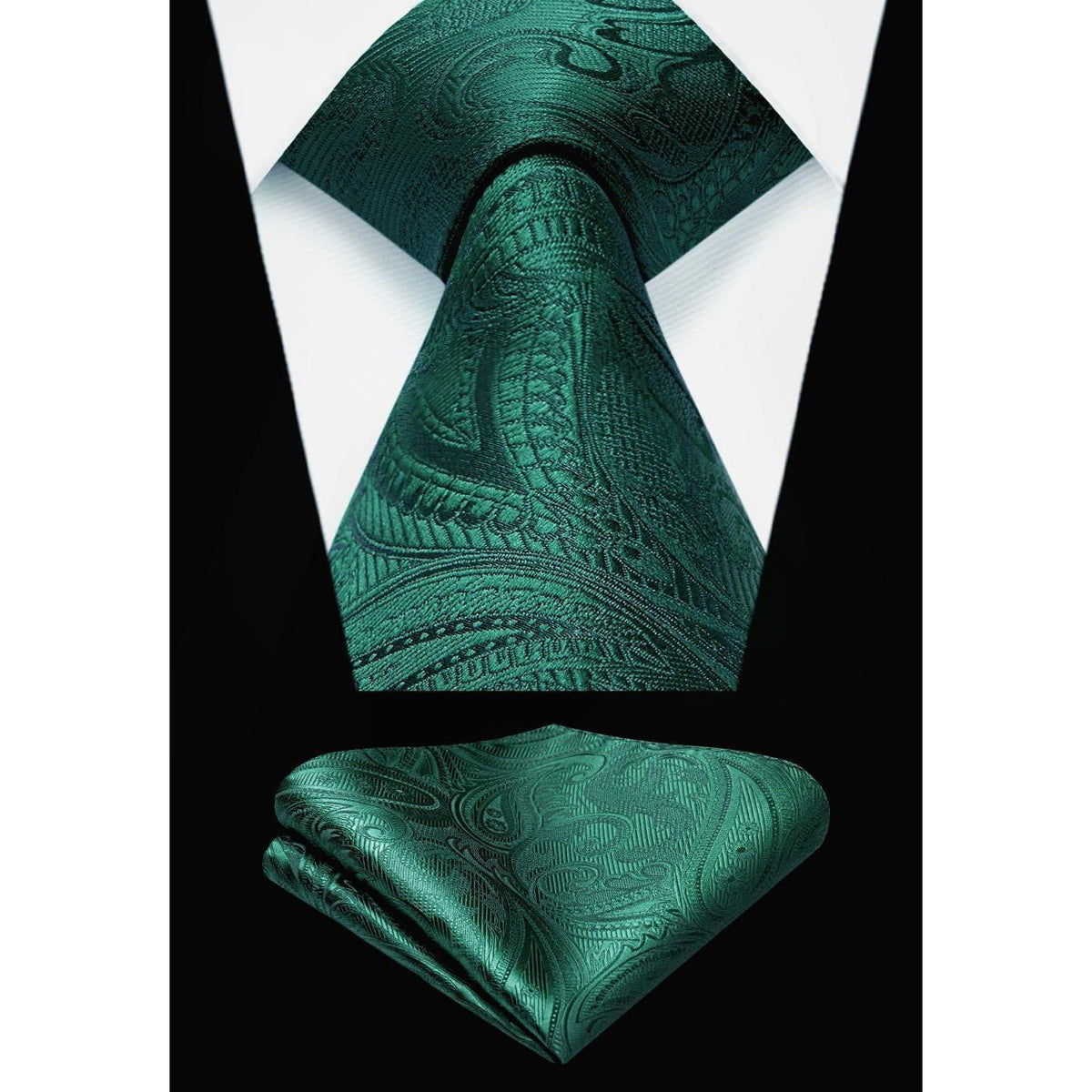 Herren Weste Krawatte Einstecktuch Set Jacquard Grün 3XL