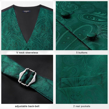 Herren Weste Krawatte Einstecktuch Set Jacquard Grün 3XL