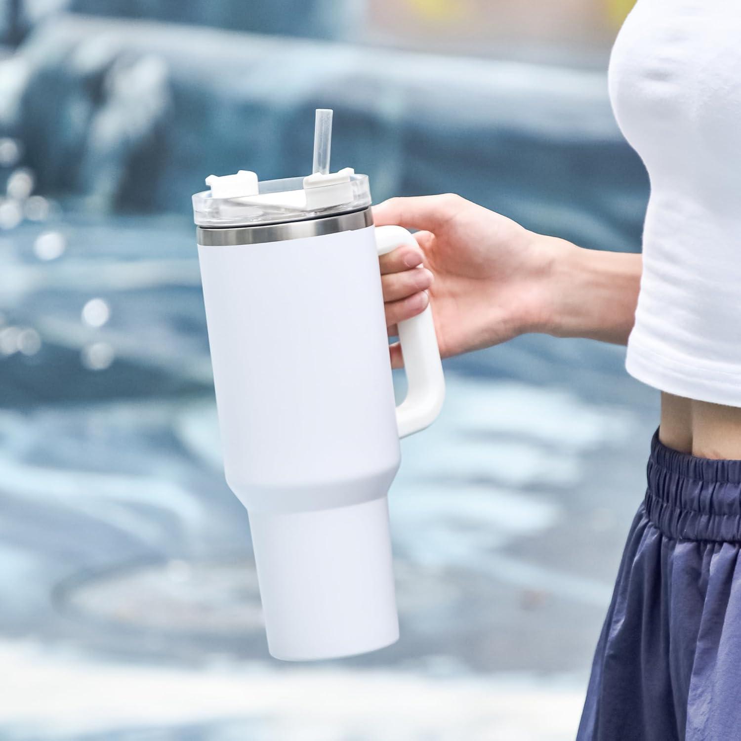 40oz Thermobecher mit Strohhalm und Henkel, Edelstahl, isoliert