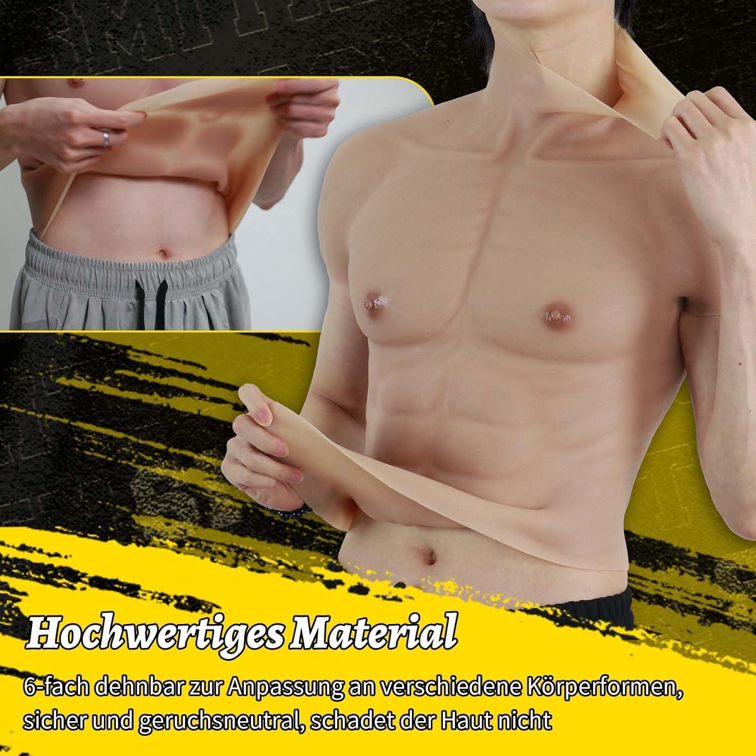 Silikon Muskelanzug Männer Realistisches Oberkörper Kostüm Herren Karneval Halloween