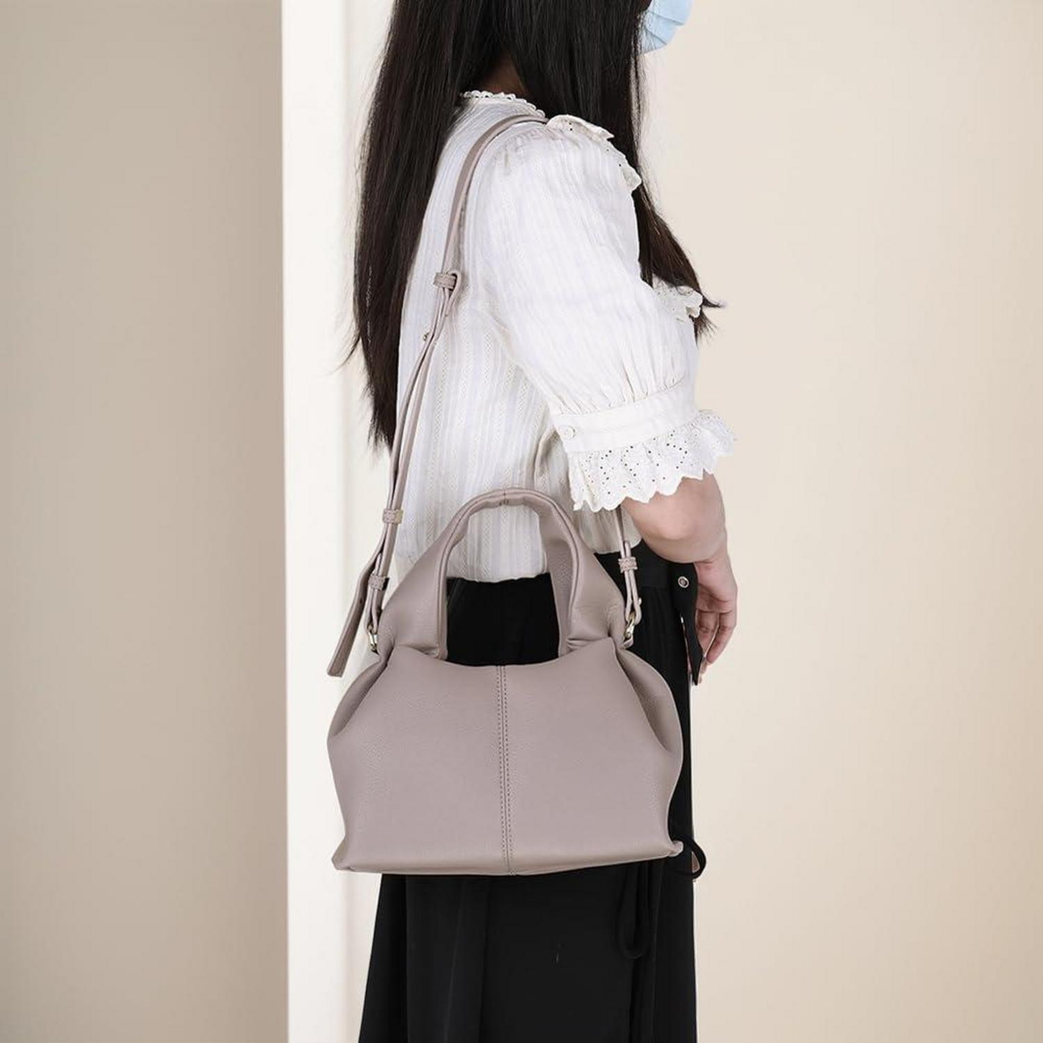 TIAASTAP Damen Handtasche PU Leder Vintage Hobo Umhängetasche Grau