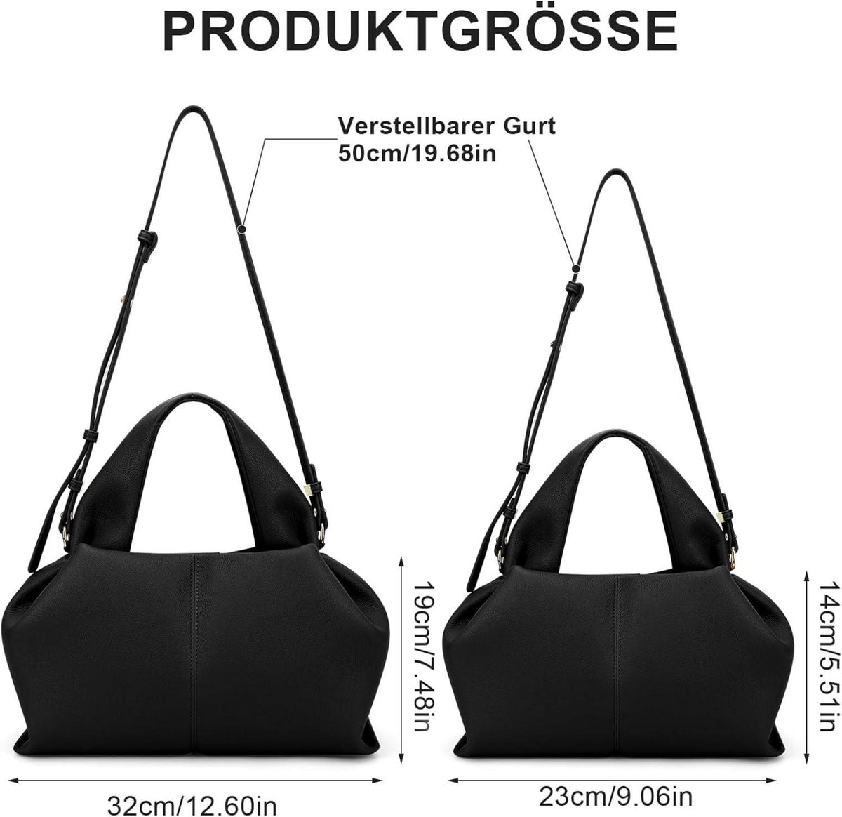 Damen Handtasche Schultertasche PU Leder Vintage Beuteltasche Schwarz