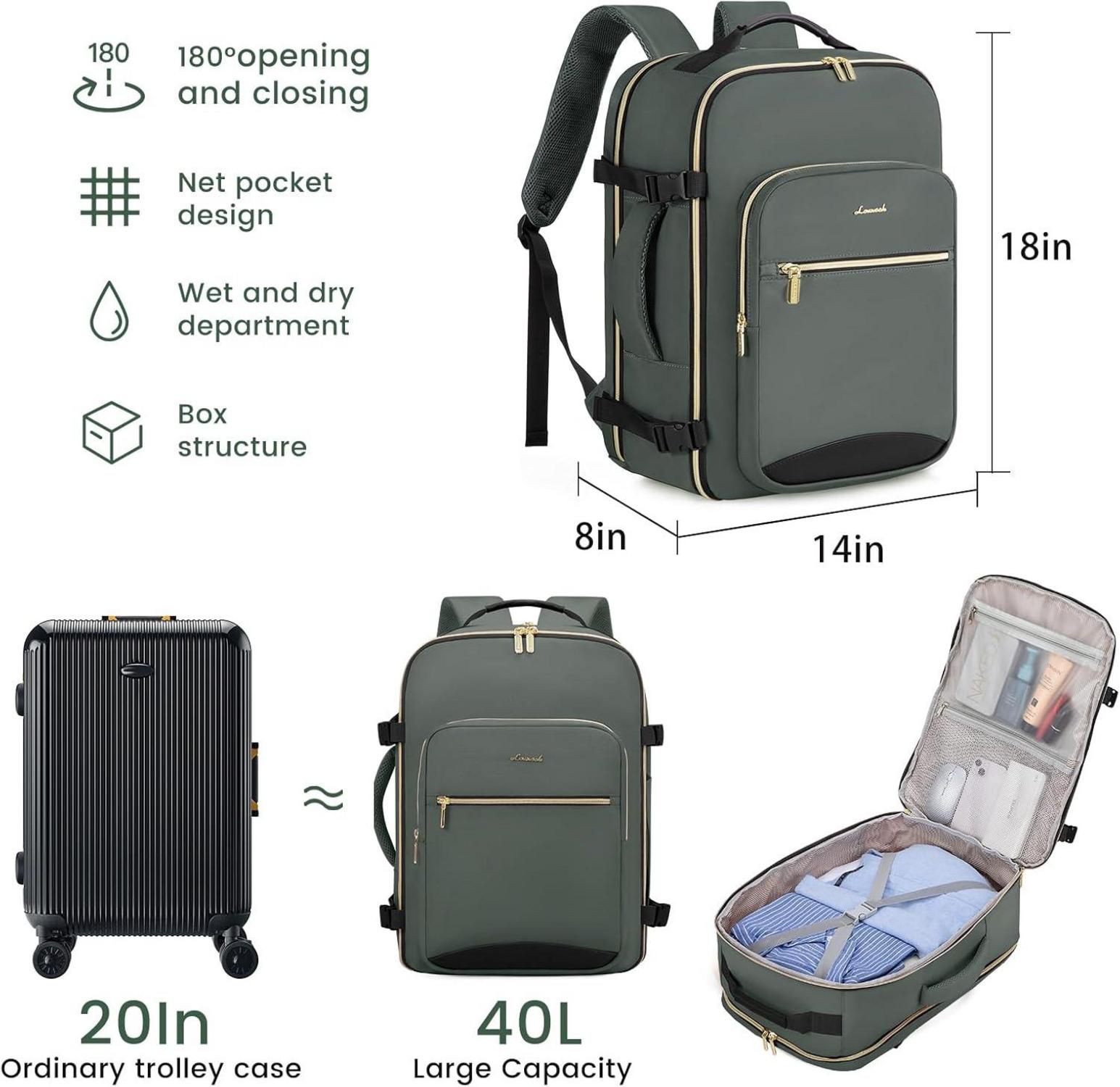 Handgepäck Rucksack Reiserucksack Damen Kofferrucksack 40L