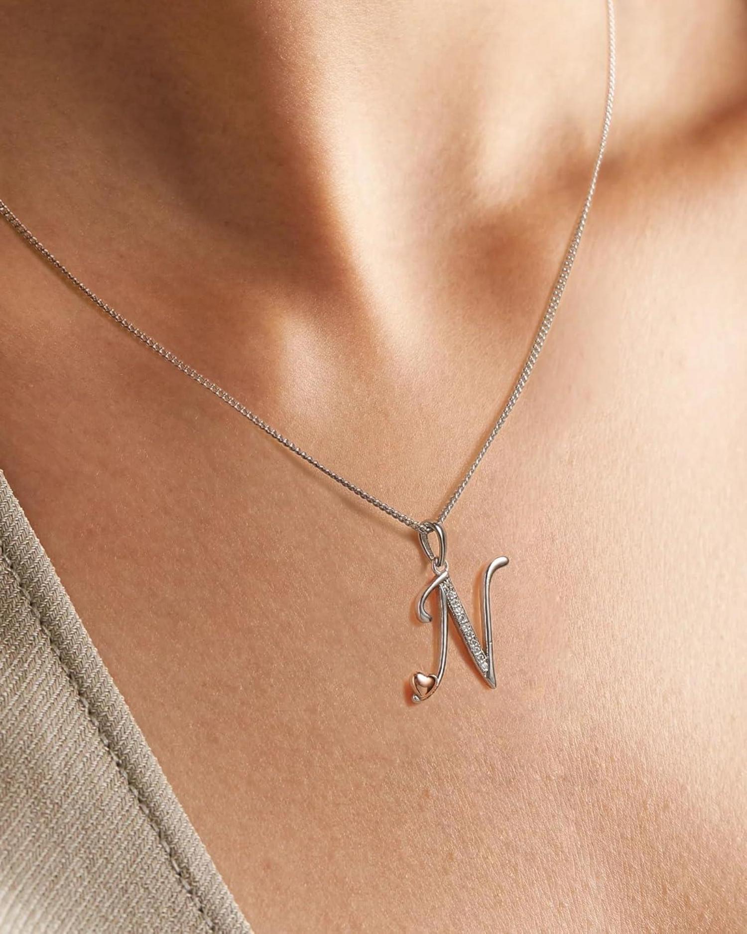 Initiale Kette 925 Sterlingsilber Zirkonia Damen Mädchen Initialschmuck