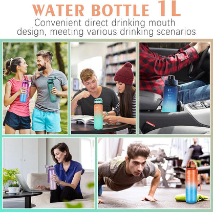 Trinkflasche 1L Sport Wasserflasche Auslaufsicher mit Zeitmarker BPA-frei