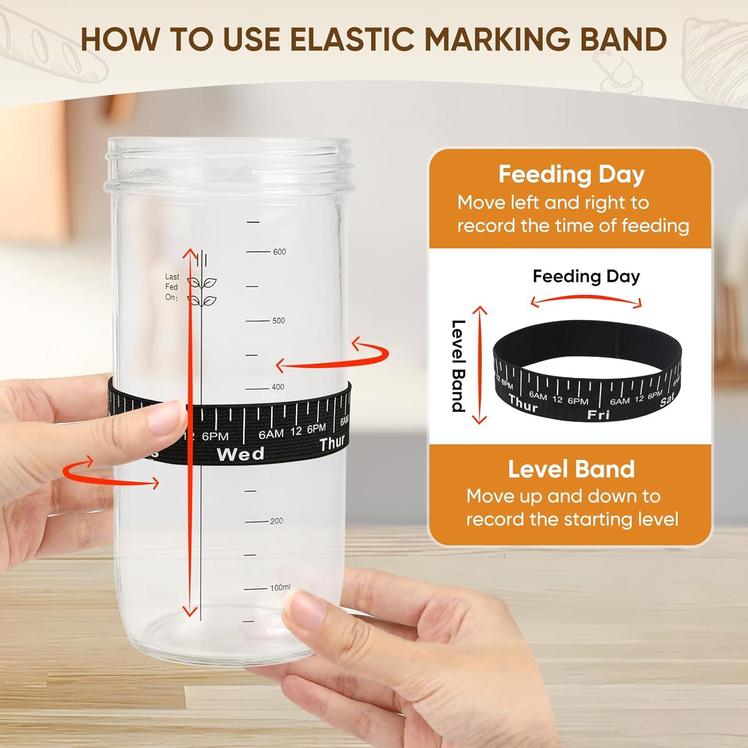 Sauerteig Starter Set 650ml Glas Thermometer Band Sling Lame Schaber Cover Deckel Zubehör