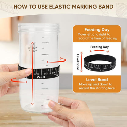 Sauerteig Starter Set 650ml Glas Thermometer Band Sling Lame Schaber Cover Deckel Zubehör