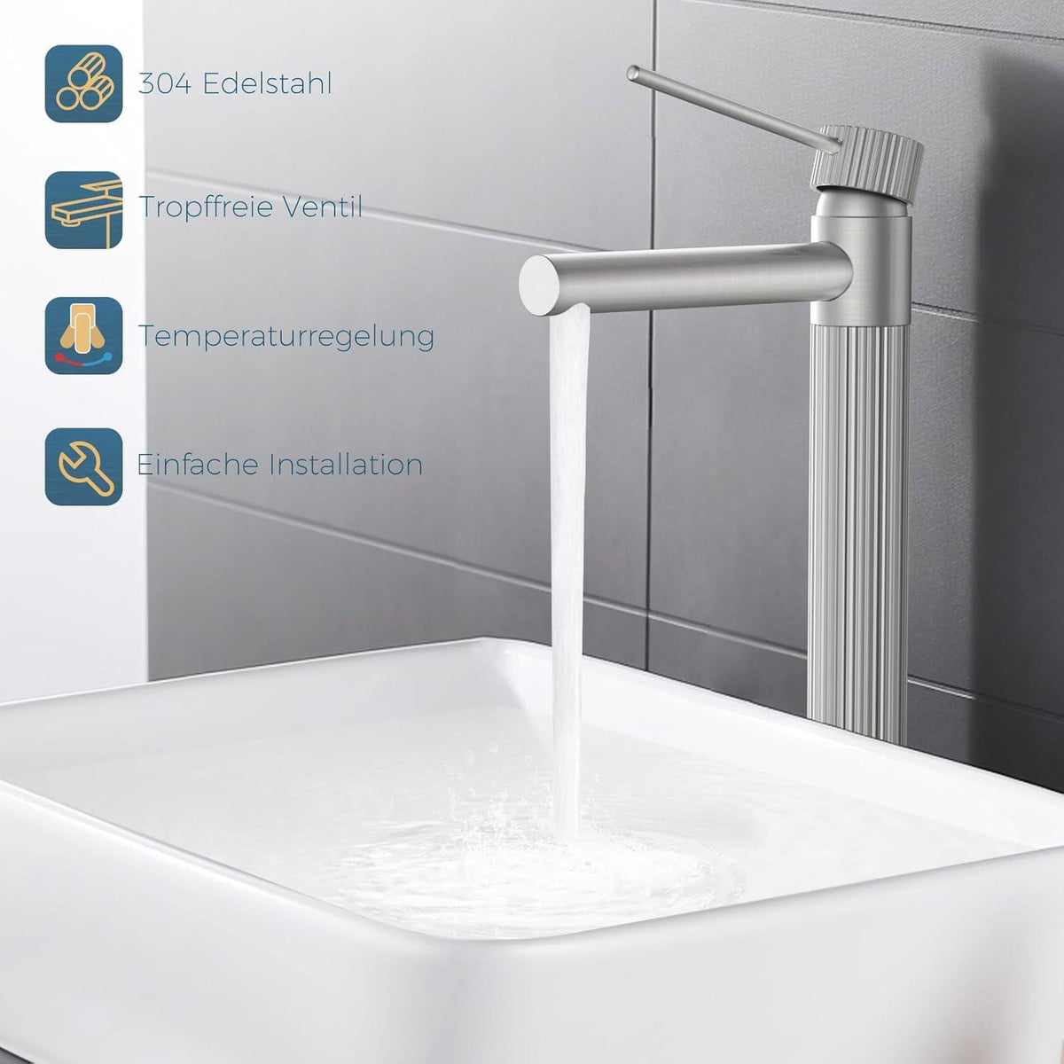 FORIOUS Wasserhahn Bad mit Auslaufhöhe 250mm aus Edelstahl - Einhebelmischer Mischbatterie