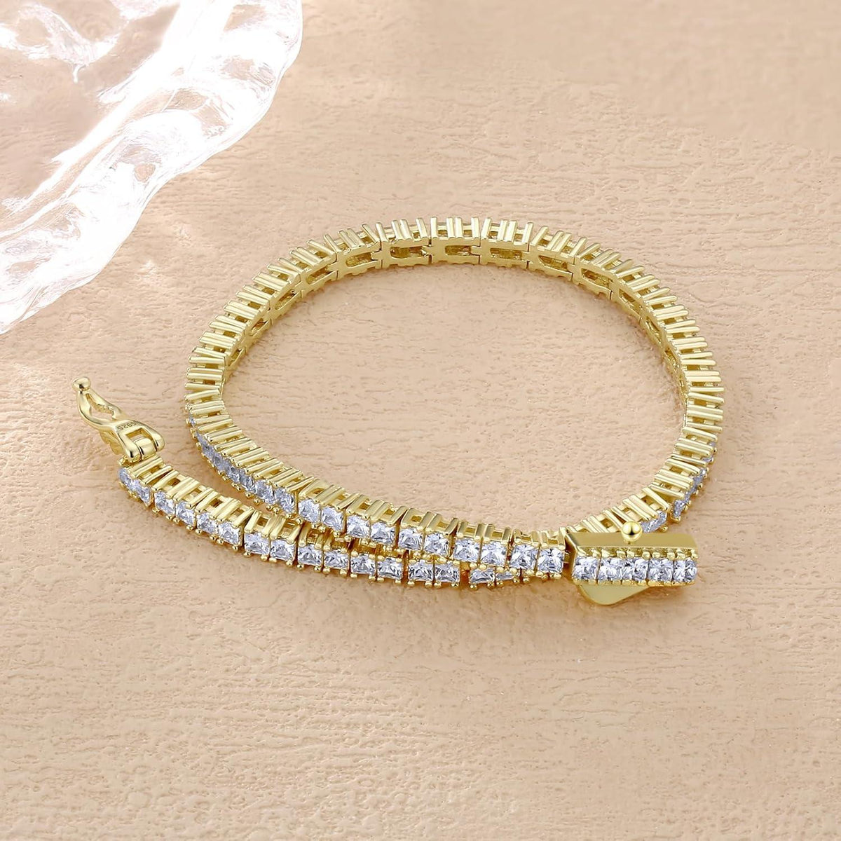Zirkonia Tennisarmband 925 Silber 2mm Gold beschichtet 19cm
