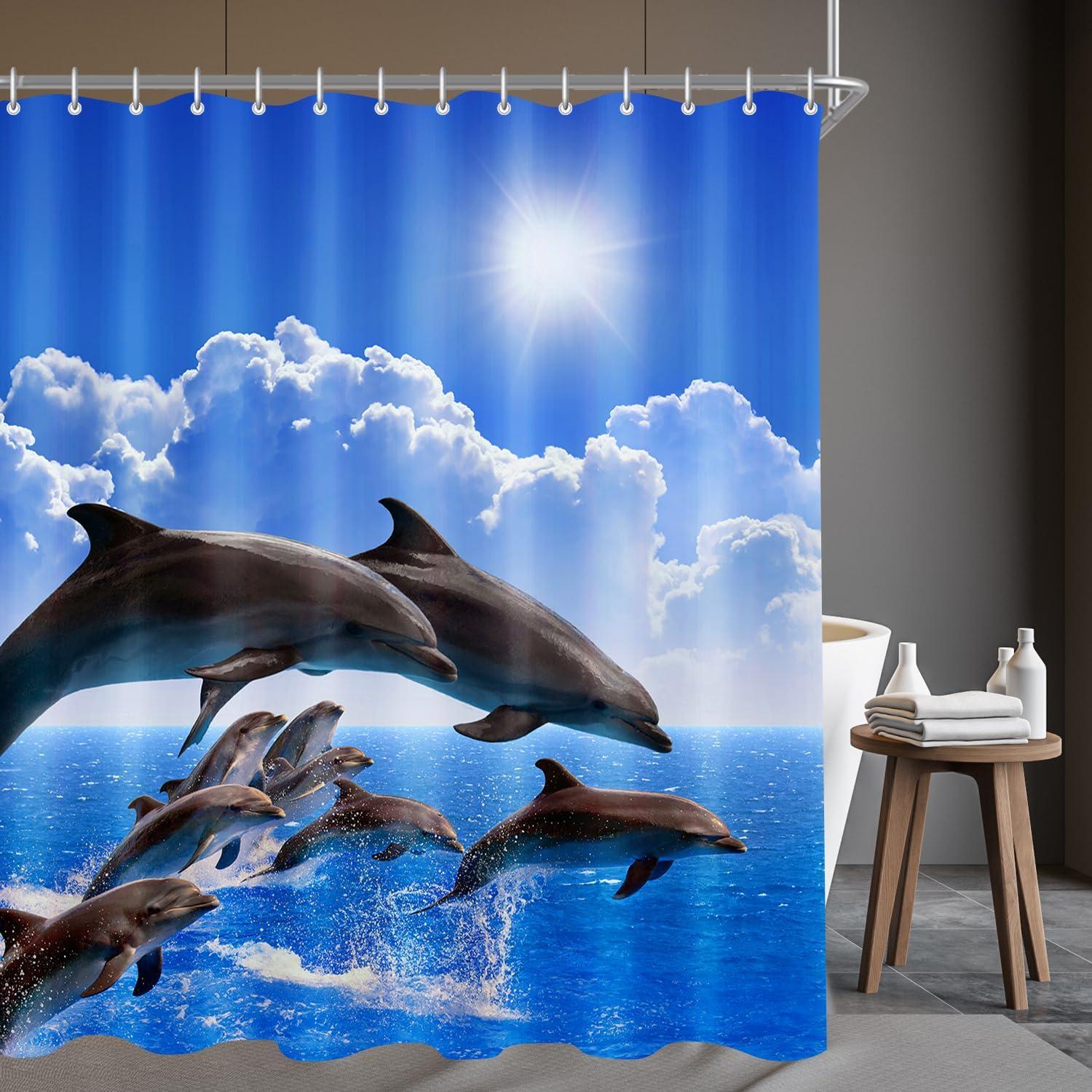 Delphin Duschvorhang 200x200cm Antischimmel Wasserabweisend Polyester Blättermuster