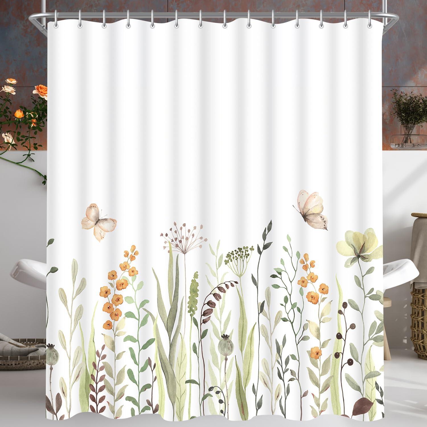Duschvorhang Schmetterling Blumen 180x200cm Wasserabweisend