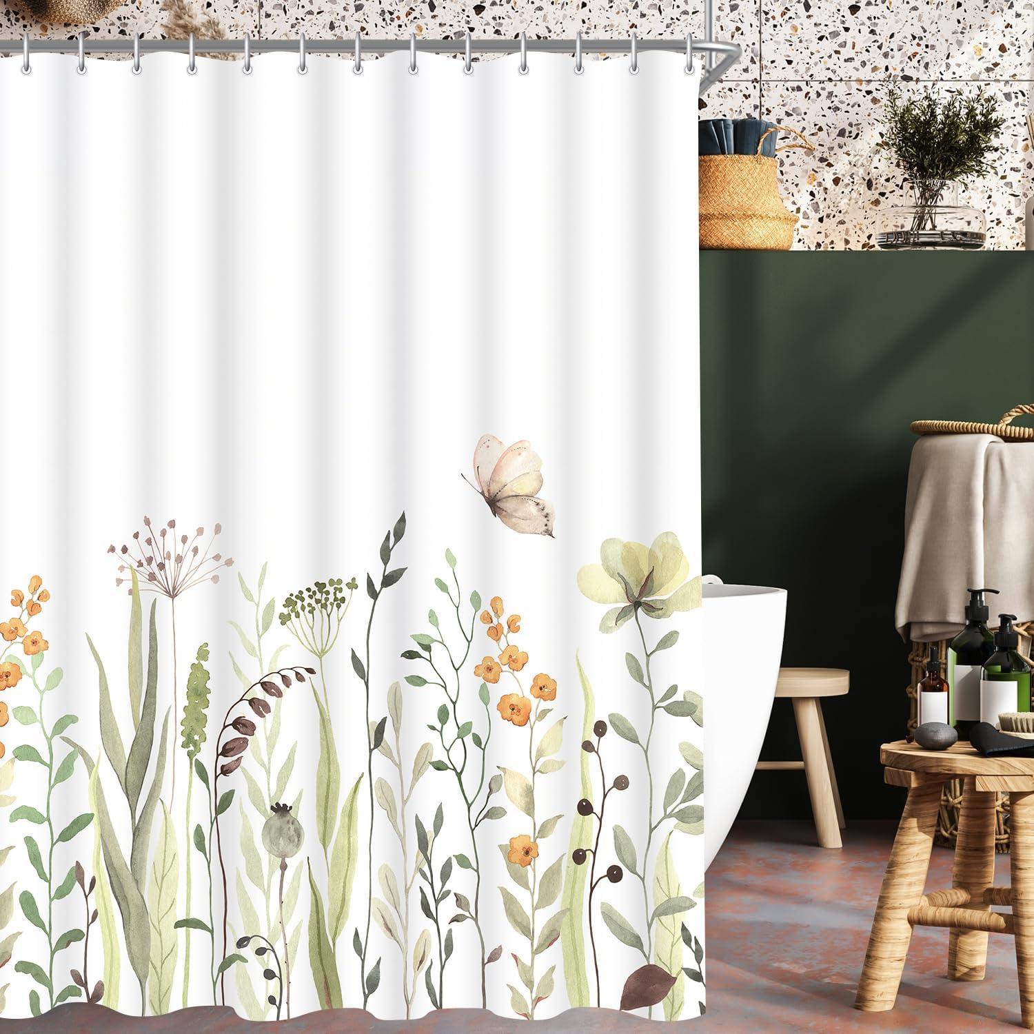 Duschvorhang 180x200cm Schmetterling Blumen Wasserabweisend Polyester Badezimmer