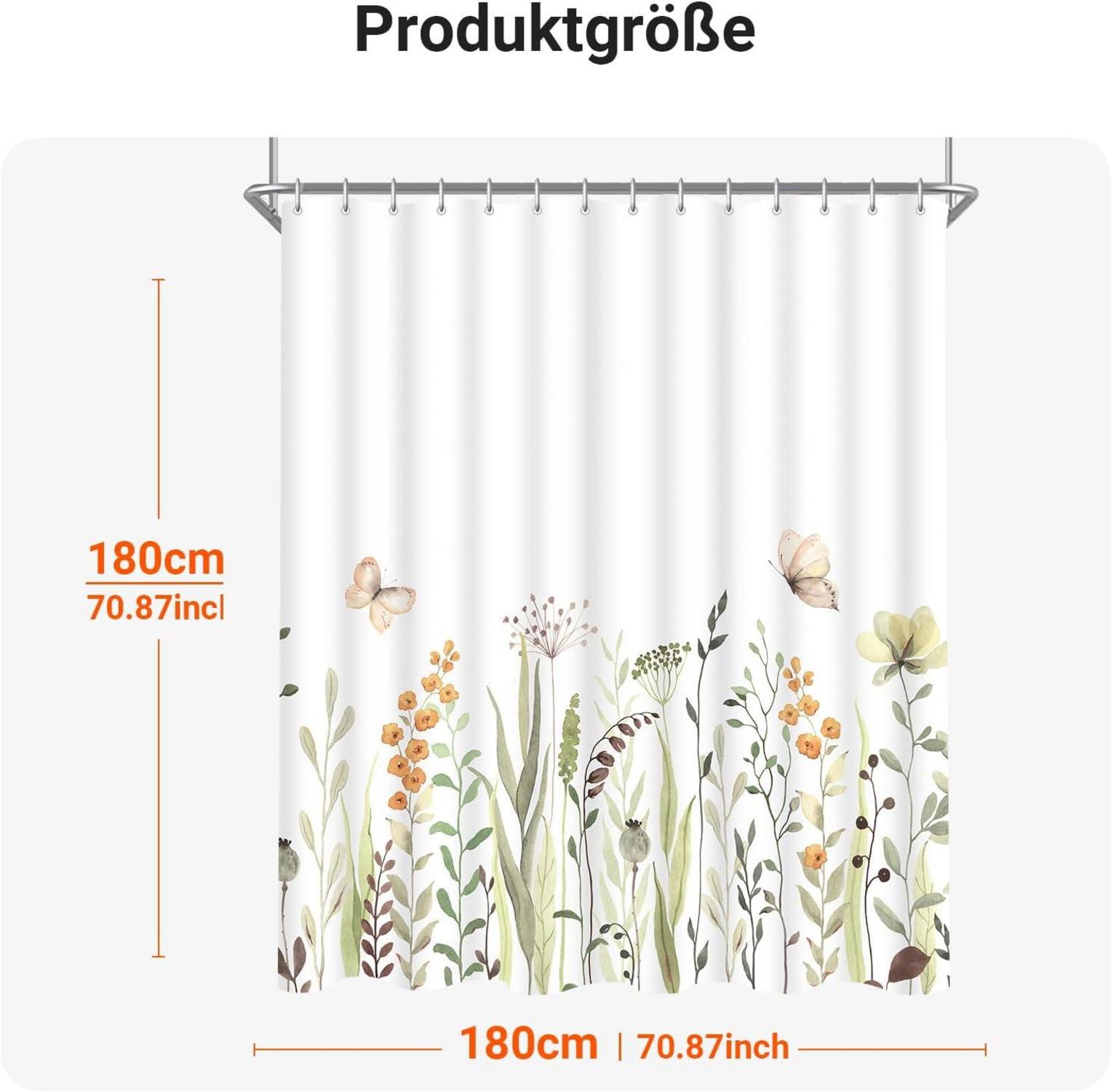 Duschvorhang 180x180cm Schmetterling Blumen, Wasserabweisend, Waschbar