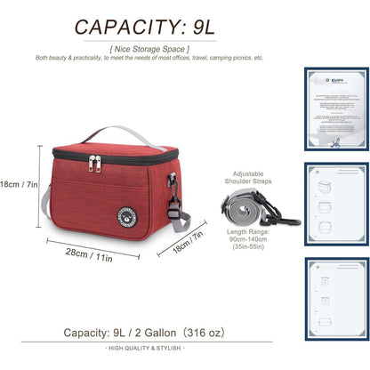 Isolierte Kühltasche 9L – Lunchbox für Arbeit, Reisen & Picknick (Rot)