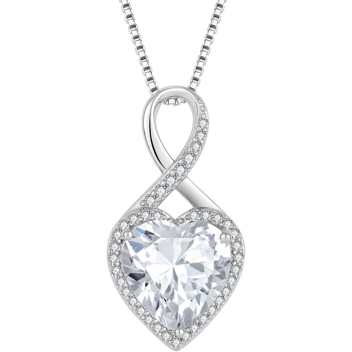 Unendlichkeit Halskette Damen 925 Sterling Silber Herz Zirkonia Geburtsstein