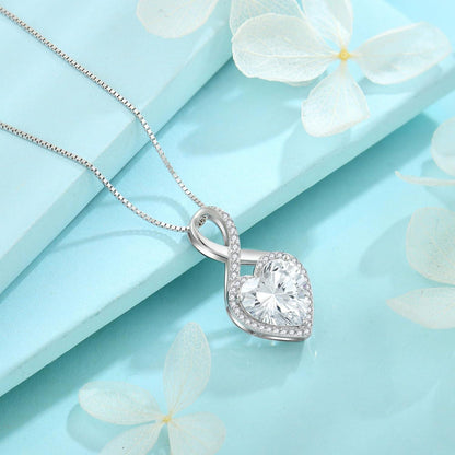 Unendlichkeit Halskette Damen 925 Sterling Silber Herz Zirkonia Geburtsstein
