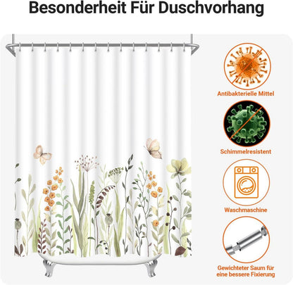Duschvorhang 150x180cm Schmetterling Blumen Badezimmer Antischimmel
