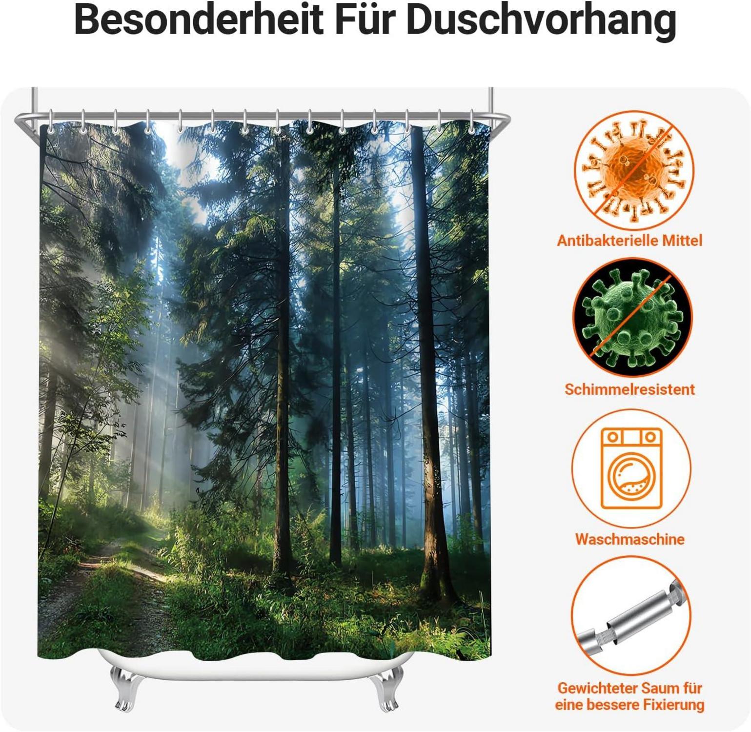 Duschvorhang 180x180cm Sunshine Forest, Antischimmel, Waschbar, 12 Ösen