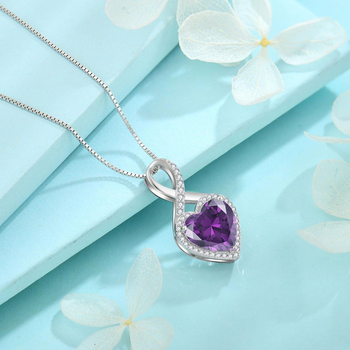 Halskette Unendlichkeit Herz mit Amethyst 925 Sterling Silber Damen