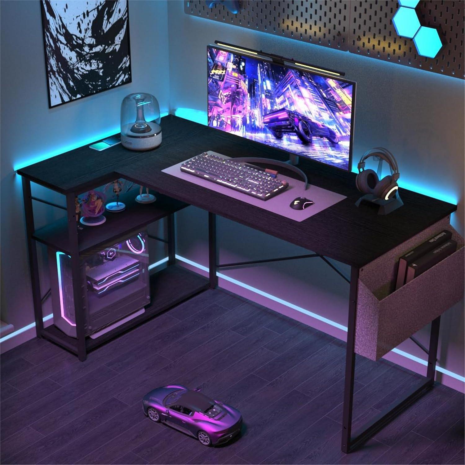 L-förmiger Gaming Schreibtisch 100x70 cm Schwarz Ablagefächer